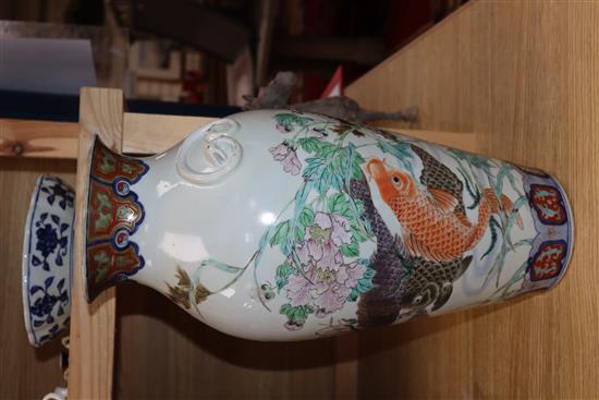 A Japanese Imari carp vase Height